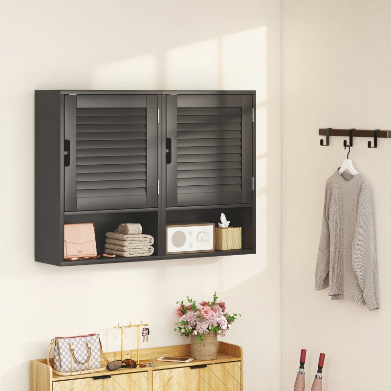 HOMCOM Wand-Badezimmerschrank mit verstellbarem Einlegeboden und gedämpfter Tür, 40x20x60 cm, Schwarz