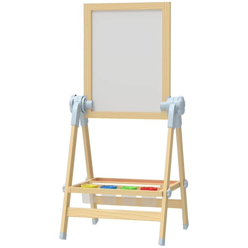 AIYAPLAY Kinder Staffelei aus Holz, Doppelseitige Whiteboard und Tafel Höhenverstellbar Standtafel mit Papierrolle, Ablage, Natur