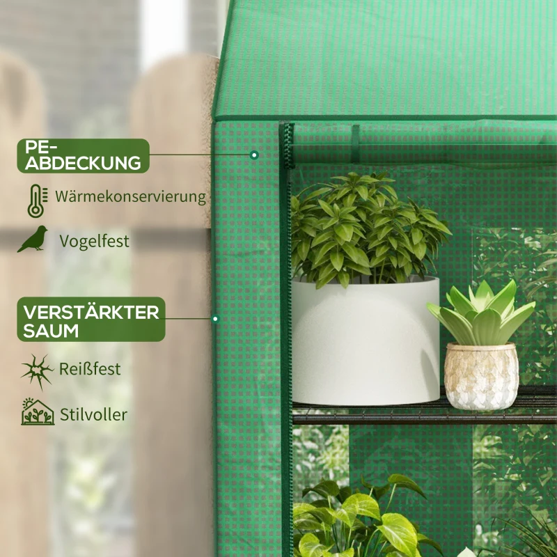 Outsunny Mini-szklarnia, 3 poziomy, 6 półek z drutu, 2 otwory, pokrycie z tworzywa, zielony