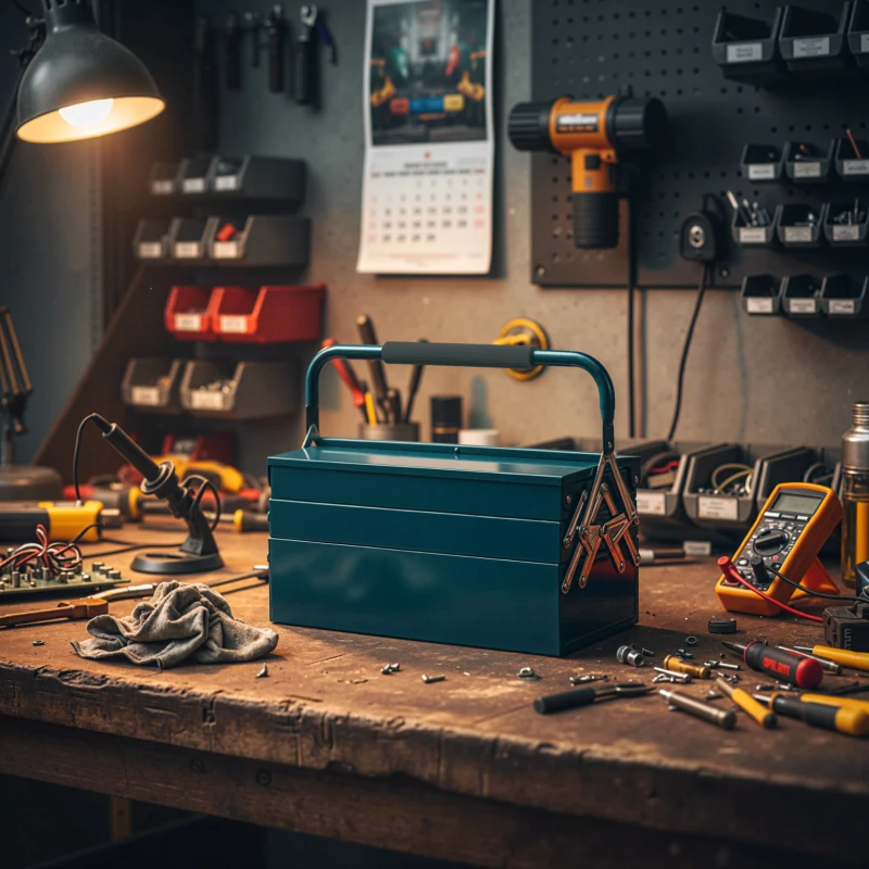 DURHAND Caja de Herramientas Metálica Plegable con 5 Bandejas y Asa para Taller Garaje 45x20x34,5 cm Verde Oscuro