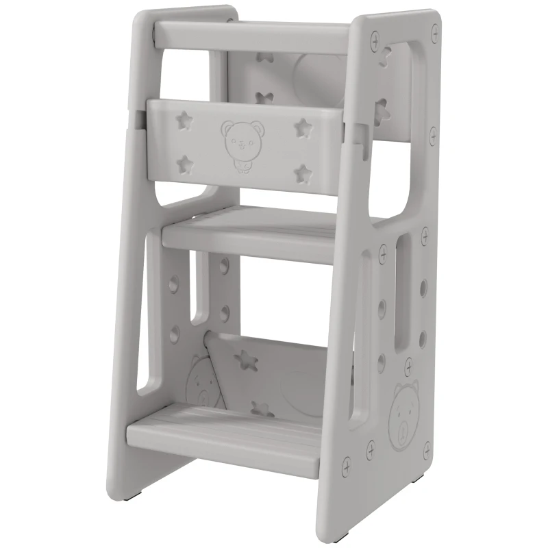 HOMCOM Kids Step Stool, with Adjustable Platform and Non-Slip Mat – Grey