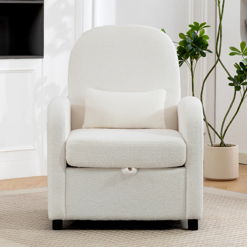 HOMCOM Fauteuil Moderne avec Espace Contenant Escamotable et Coussin, Revêtement en tissu Teddy, 76x77x95 cm, Crème