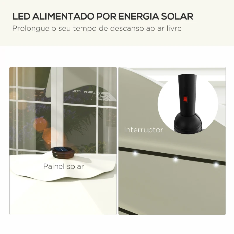 Outsunny Chapéu de Sol de Jardim Ø292x248 cm Chapéu de Sol com Manivela 32 Luzes LED Solares e 8 Hastes Creme