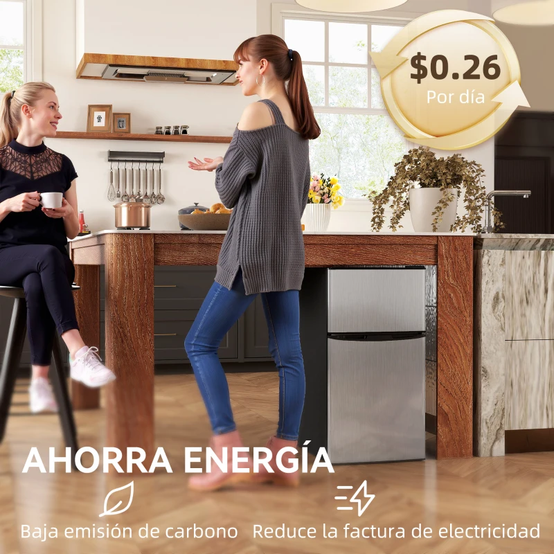 HOMCOM Mini Nevera Silenciosa 88 L Clase E Bajo Encimera Temperatura Regulable 5 Niveles Puerta Reversible Luz Interior Negro