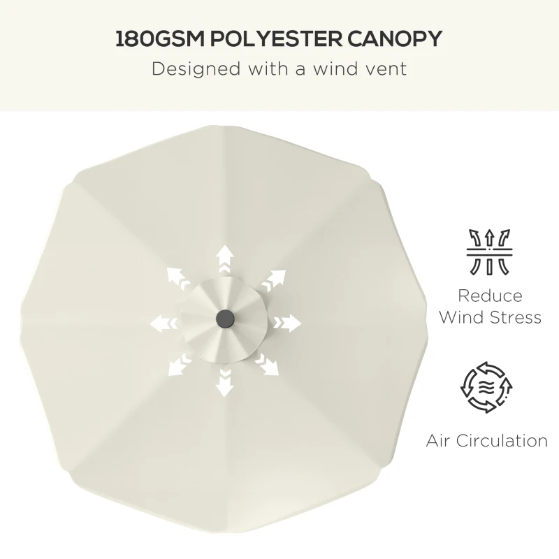Outsunny Solar Patio Umbrella with LED and Tilt, Outdoor Market Table Umbrella Parasol with Crank, 3 x 3 (m), Cream White