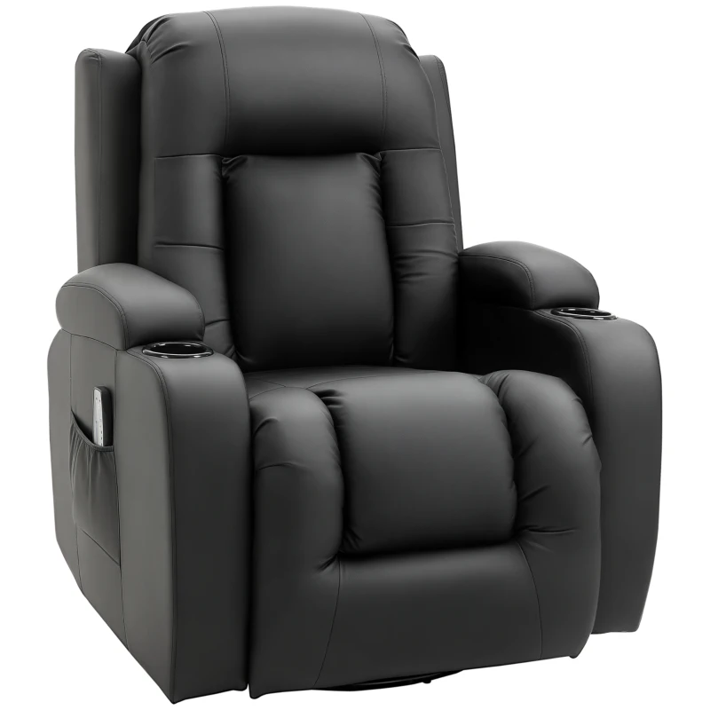 HOMCOM Sillón de Masaje Reclinable con 8 Puntos de Masaje Función de Calefacción Giratorio Mando a Distancia 85x94x104 cm Negro
