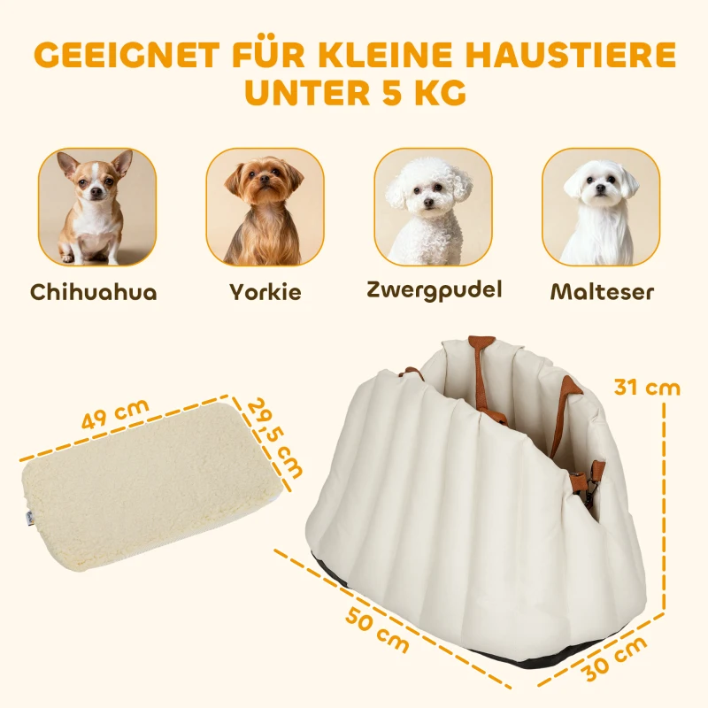 PawHut Hundetasche Hundetragetasche für Hunde unter 5 kg, 2 Gurte, Oxford-Stoff, Kissen, Leine, Cremeweiß