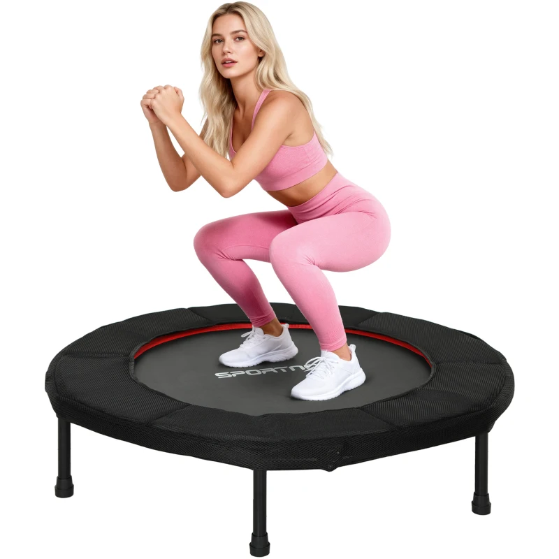 SPORTNOW Trampolín de Fitness Ø102 cm Cama Elástica Plegable con Marco de Acero Antideslizantes Carga 100 kg Rojo