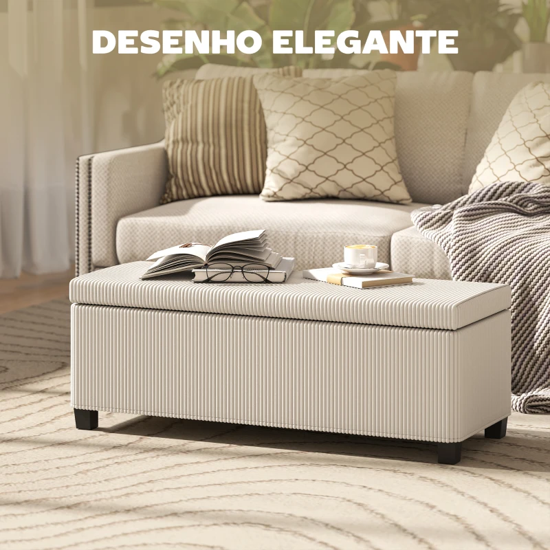 HOMCOM Banco de Arrumação Capacidade de 84 L Estofado em Veludo Banco Pé de Cama para Dormitório 112x42x40 cm Bege