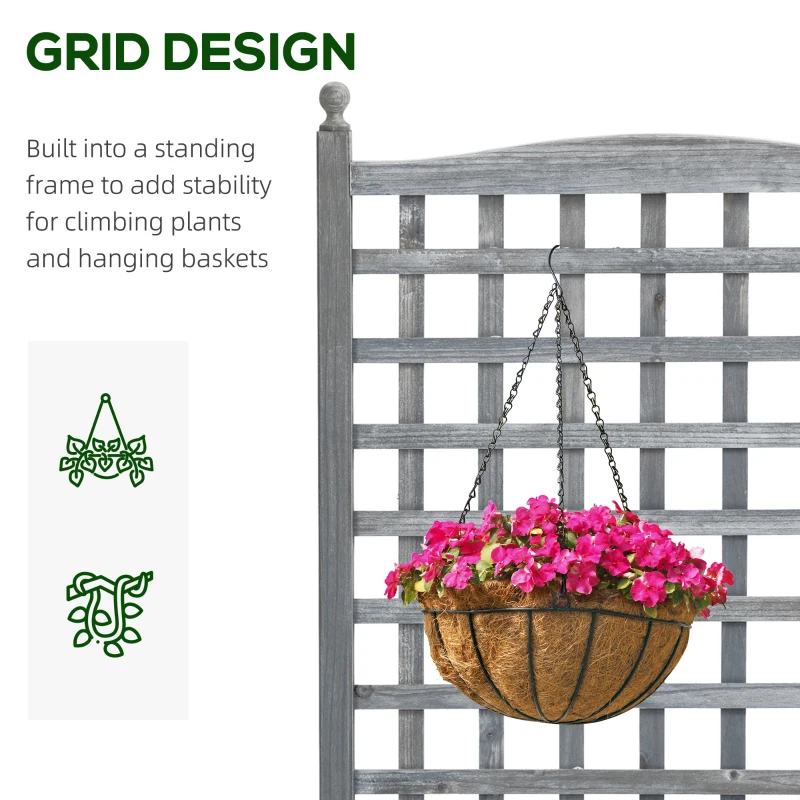 Outsunny Garden Planters with Trellis for Climbing Vines, Wood Raised Beds for Garden, Flower Pot, Indoor Outdoor, Grey