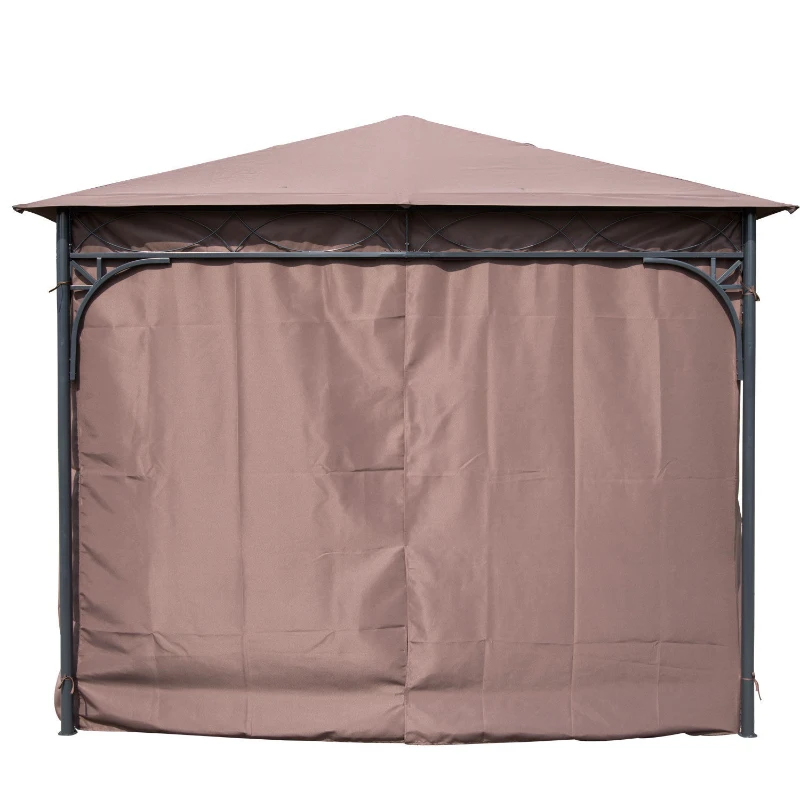 Outsunny 3 x 3(m) Garden Gazebo, Outdoor Gazebo Canopy Shelter with Curtains and Steel Frame for Lawn, Yard and Deck, Coffee