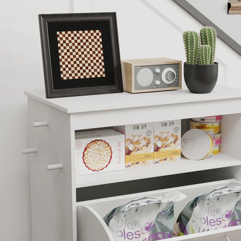 PawHut Futterstation für Haustiere, Aufbewahrungsschrank für Haustierbedarf, mit Futterschüsseln, Haken für Leinen, MDF, Weiß