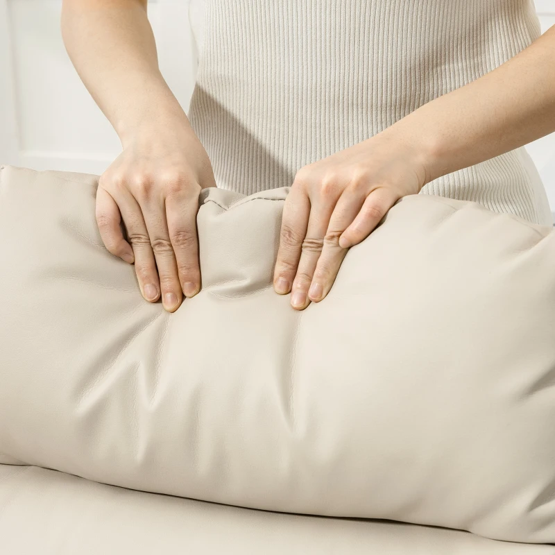 HOMCOM Poltrona Relax Reclinável Manual Revestida em PU com Apoio de Pés Retrátil Poltrona Reclinável até 160º  65x89x100 cm Creme