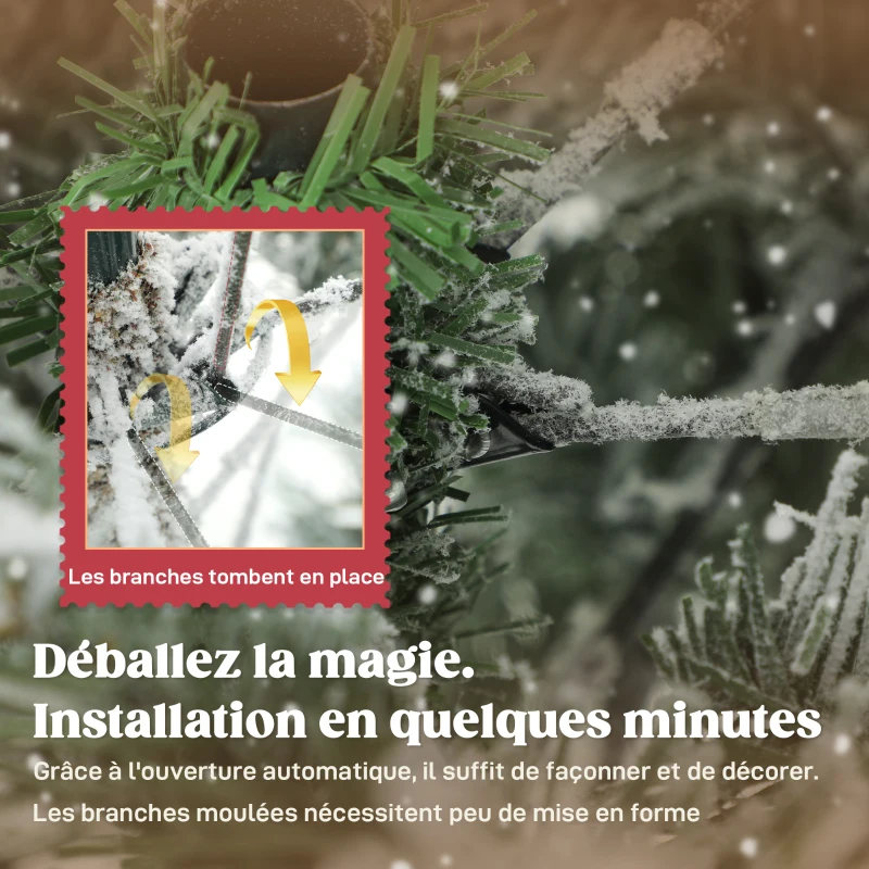 HOMCOM Sapin de Noël artificiel floqué de neige 150 cm, arbre de Noël avec 828 branche, support en métal pliable, vert