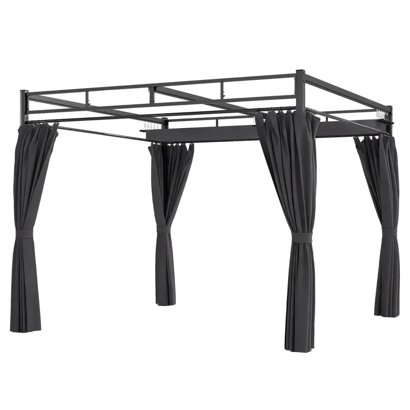 Outsunny Garden Pergola 3x3 m with Retractable Canopy and Curtains, UPF30+ Protection, Metal Frame for Patio Terrace, Gray