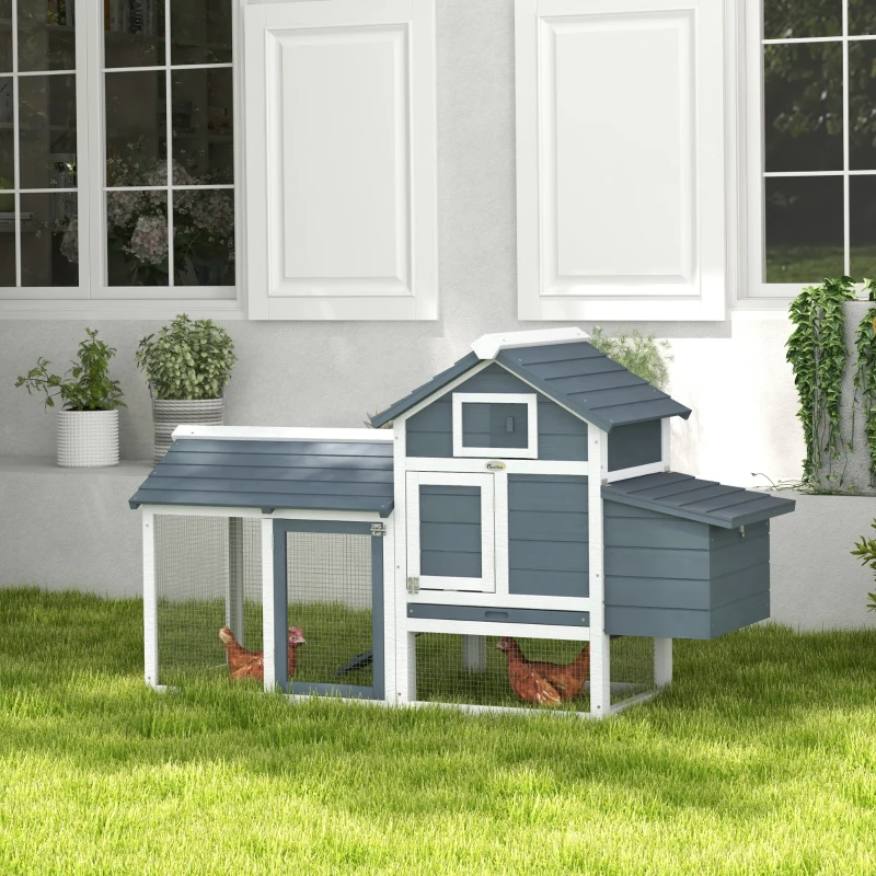 PawHut Kleiner Cottage-Hühnerstall auf Stelzen, Maße 151,5L x 54l x 87H cm, umfangreich ausgestattet, aus massivem Fichtenholz