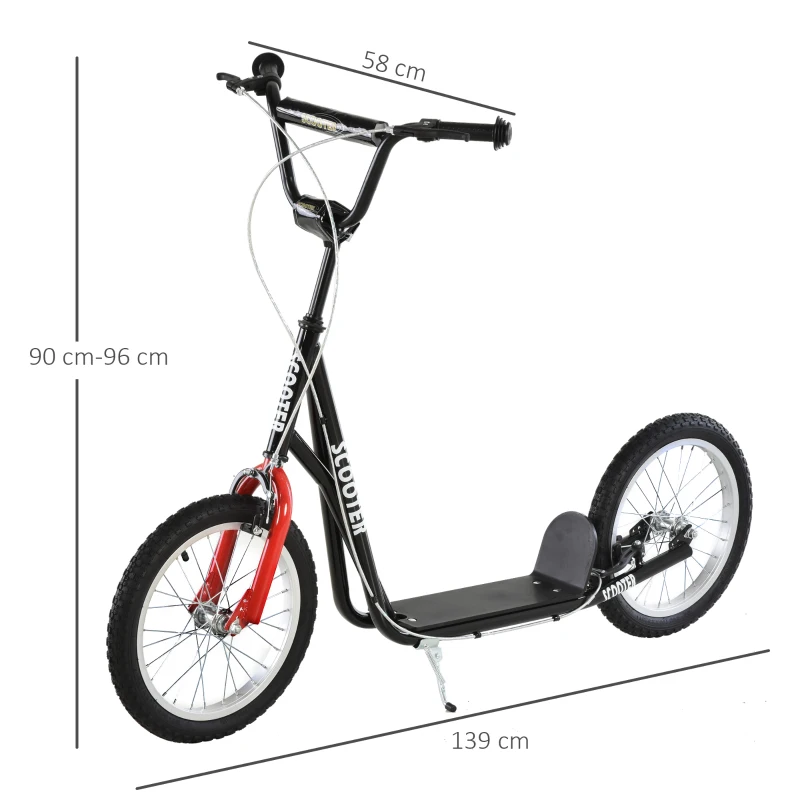 HOMCOM Kick Scooters for Kids with Adjustable Height, Anti-Slip Deck, Dual Brakes, Rubber Tyres, for Boys and Girls Aged 5+ Years Old - Black