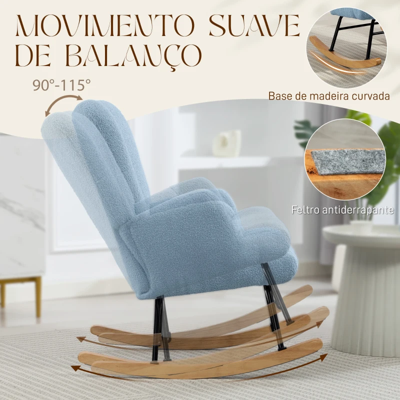 HOMCOM Poltrona Baloiço em Borrego Poltrona para Amamentação com Encosto Capitonê e Base de Madeira 65x88x87 cm Creme