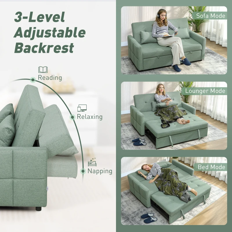HOMCOM Three-Way Two-Seater Sofa Bed - Green