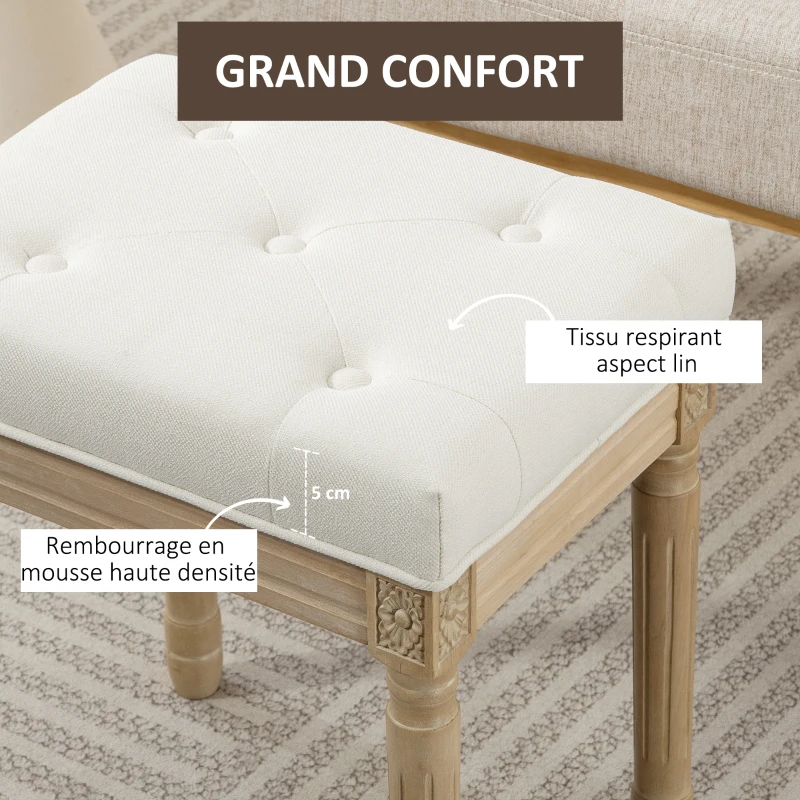 HOMCOM Repose pied salon, ottoman, siège rembourré en tissu aspect lin avec pieds en bois d'hévéa, 42 x 32 x 46,5 cm, beige