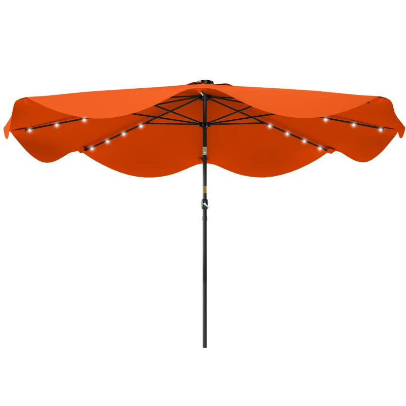 Outsunny Solar Patio Umbrella with LED and Tilt, Outdoor Market Table Umbrella Parasol with Crank, 3 x 3 (m), Orange