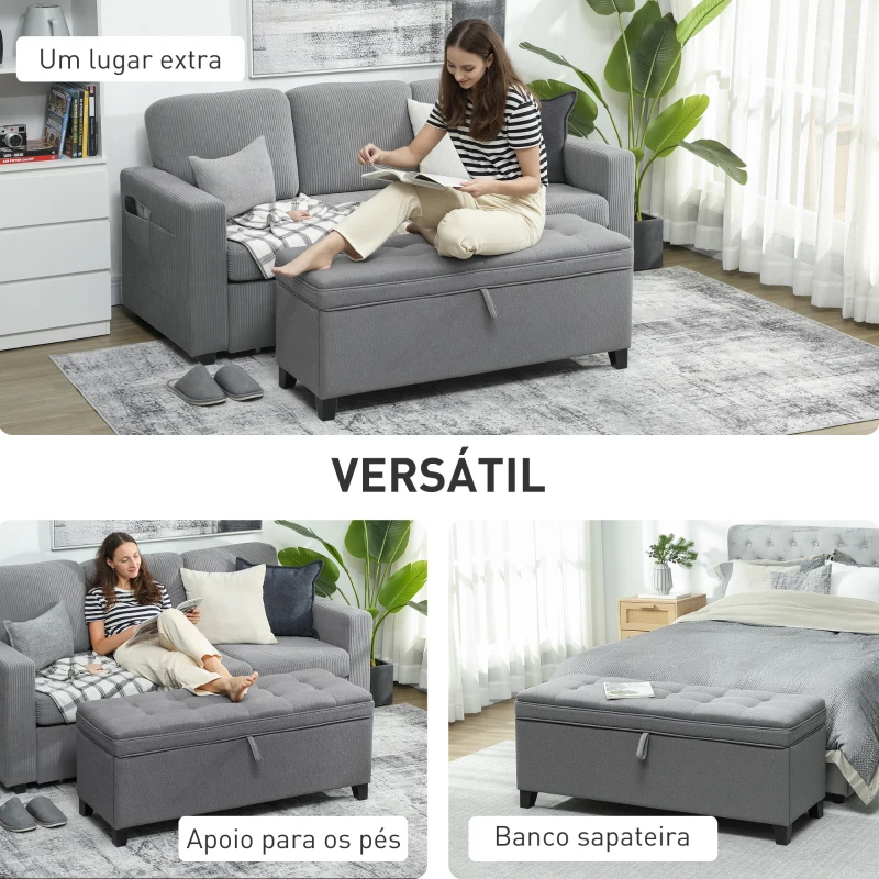 HOMCOM Banco de Armazenamento com 2 Dobradiças de Segurança Tampa Rebatível para Quarto Sala de Estar 120x40x48 cm Cinza Escuro