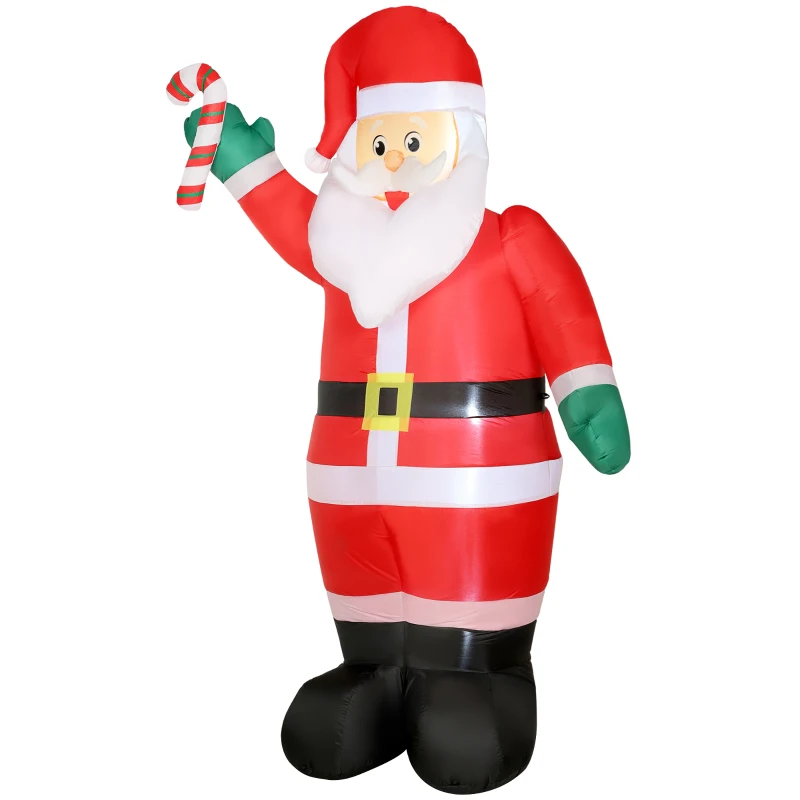 Outsunny Papá Noel Hinchable 240 cm con Bastón Luces LED e Inflador Decoración Navideña para Exterior Interior Multicolor