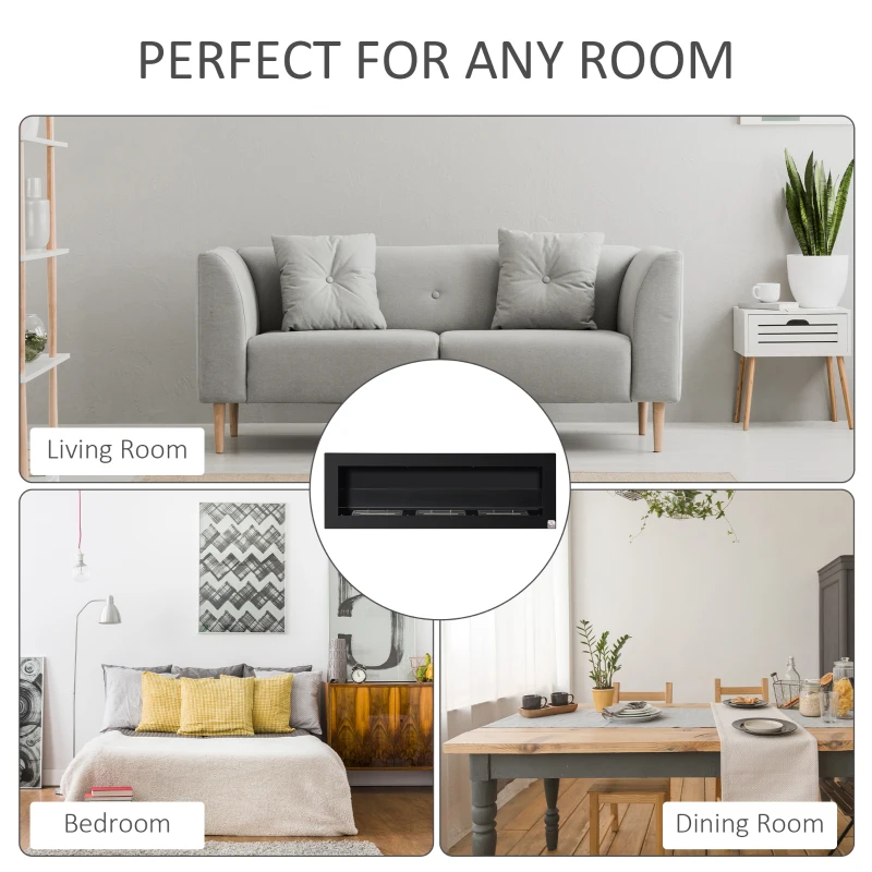 HOMCOM Lareira de Bioetanol de Parede com Depósito de 1 L Tempo de Combustão 3H para Interiores 20 m² 120x15x40 cm Preto