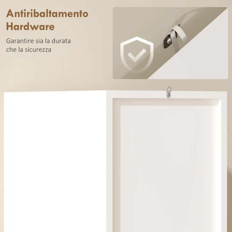 HOMCOM Mobile Colonna Bagno in Legno con 2 Ripiani Aperti e 2 Armadietti, 30x34.6x180.5 cm, Bianco e color Legno