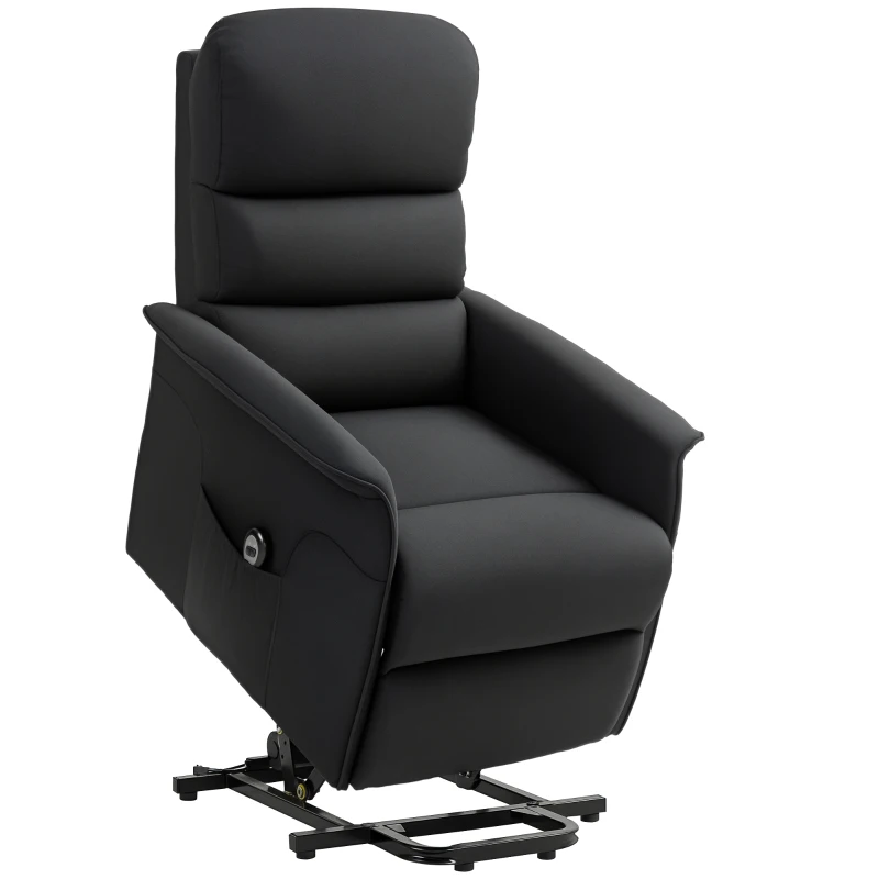 HOMCOM Sillón Relax Reclinable Eléctrico Levanta Personas con Mando a Distancia y Bolsillo Lateral Tapizado en Lino Negro