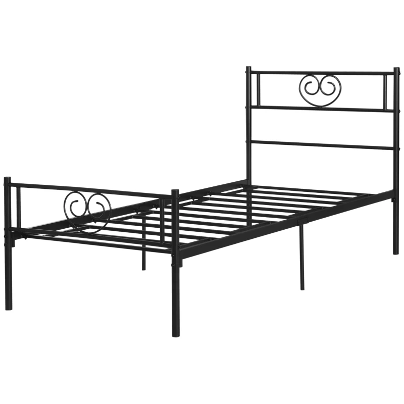 HOMCOM Marco de Cama Individual de Metal 31 cm para Colchón 90x190 cm con Cabecera Forma de Corazón 95x196x100 cm Negro