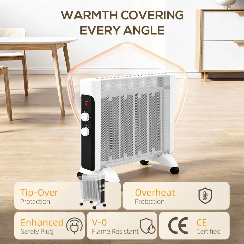 HOMCOM 2kW Electric Heater, 10-45℃ Temperature - White