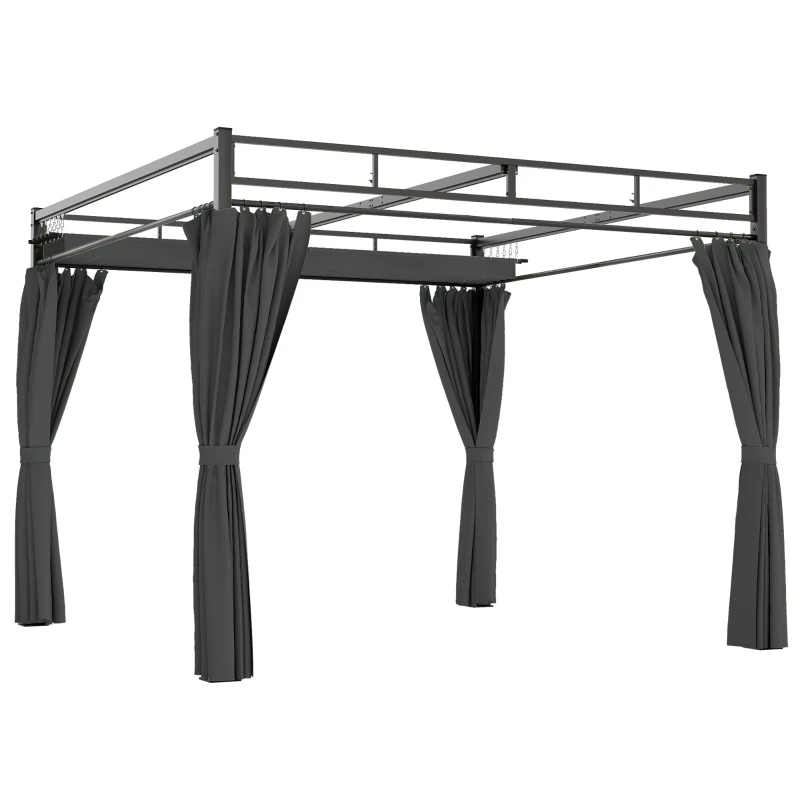 Outsunny Garden Pergola 3x3 m with Retractable Canopy and Curtains, UPF30+ Protection, Metal Frame for Patio Terrace, Gray