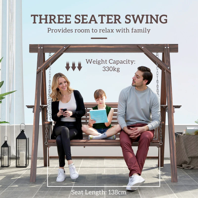 Outsunny Three-Seater Wooden Swing Bench