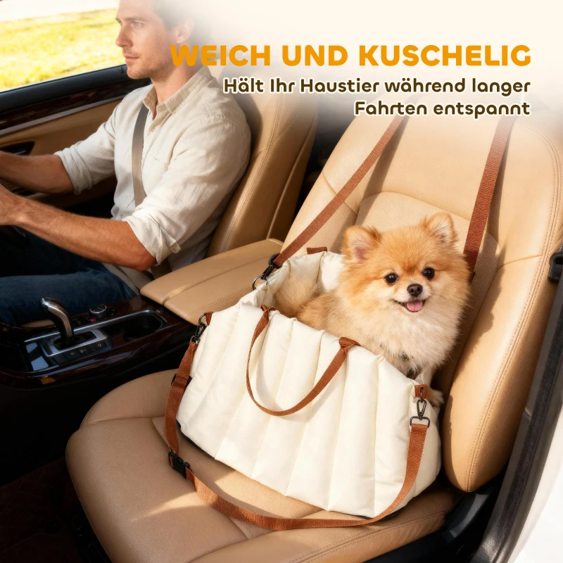 PawHut Hundetasche Hundetragetasche für Hunde unter 5 kg, 2 Gurte, Oxford-Stoff, Kissen, Leine, Cremeweiß