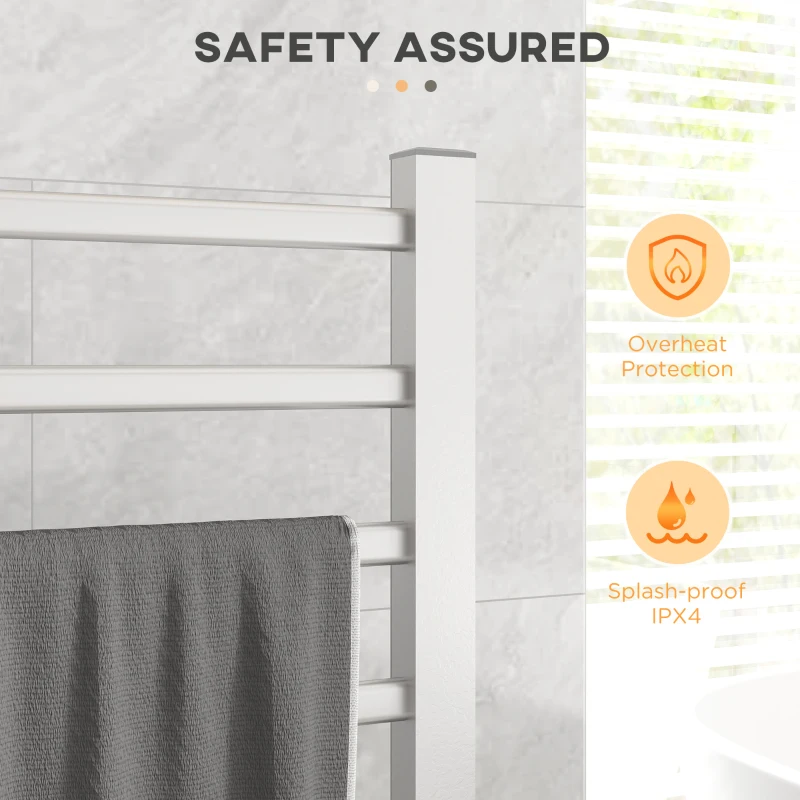 HOMCOM Scaldasalviette Elettrico da Terra o Parete 150W con 8 Barre e Timer 2-4 Ore, 53x35x90 cm, Argento