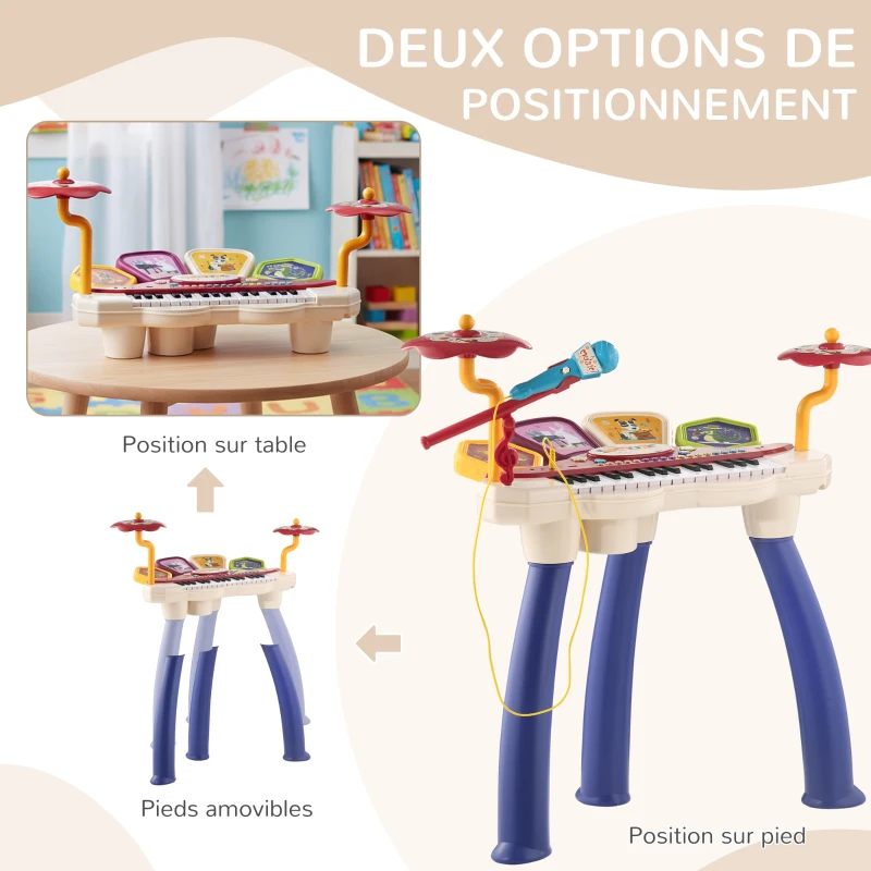 AIYAPLAY Ensemble de musique 2 en 1 pour enfant piano et batterie électronique avec micro et tabouret