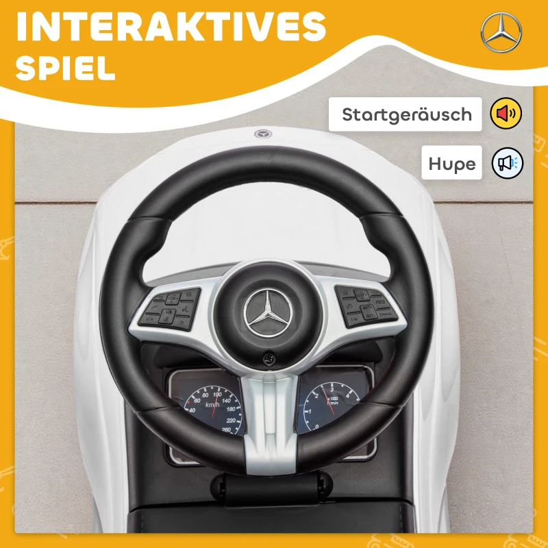 AIYAPLAY Mercedes-Benz C-Class Rutschauto mit Hupe, Motorgeräuschen, Stauraum, für Kinder 18-36 Monate, Weiß