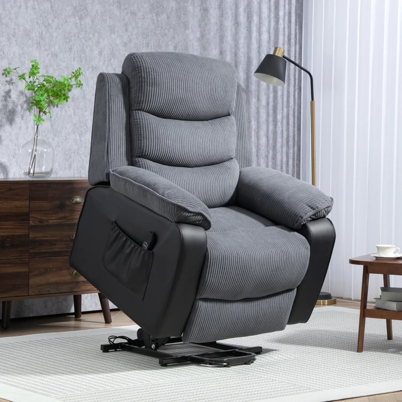 HOMCOM Sillón Relax Reclinable Eléctrico Levanta Personas con Mando a Distancia y Bolsillos Laterales Sillón Elevador Gris
