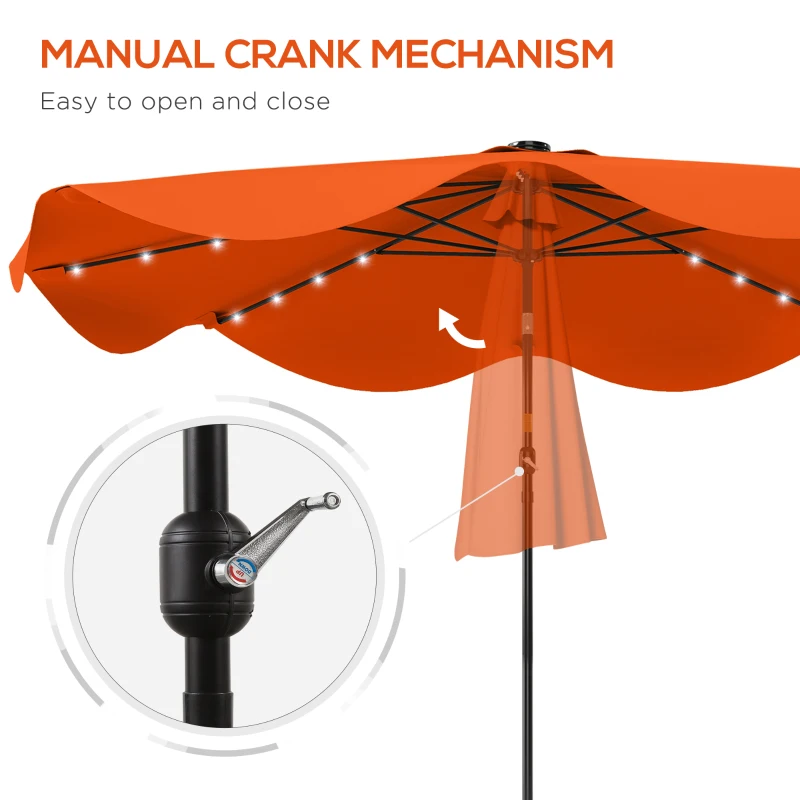 Outsunny Solar Patio Umbrella with LED and Tilt, Outdoor Market Table Umbrella Parasol with Crank, 3 x 3 (m), Orange