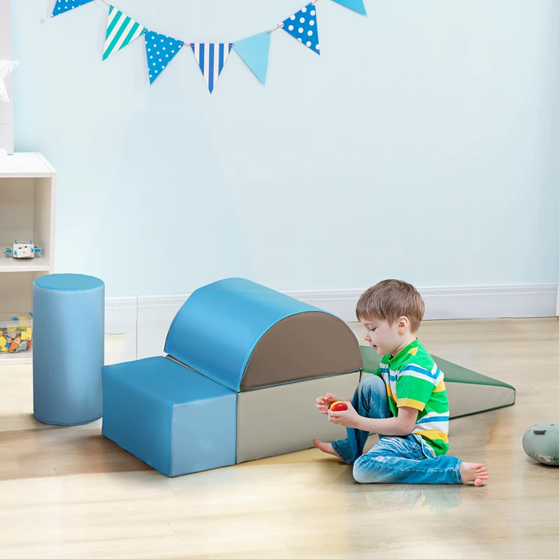 HOMCOM 5 Piece Climb and Crawl Activity Play Set Soft Foam Blocks for Baby Toddler Preschooler Indoor Play Equipment Learning Toys Blue