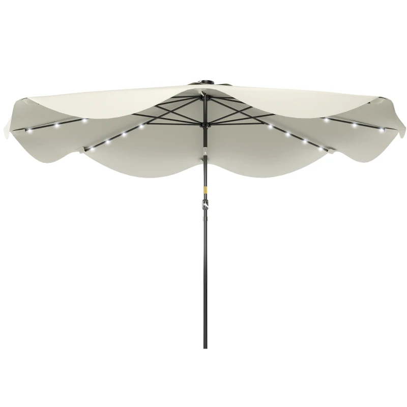 Outsunny Sombrilla de Jardín Manual Ø292x248 cm con 32 Luces LED Solares 8 Varillas Impermeable y Rejillas de Ventilación Crema