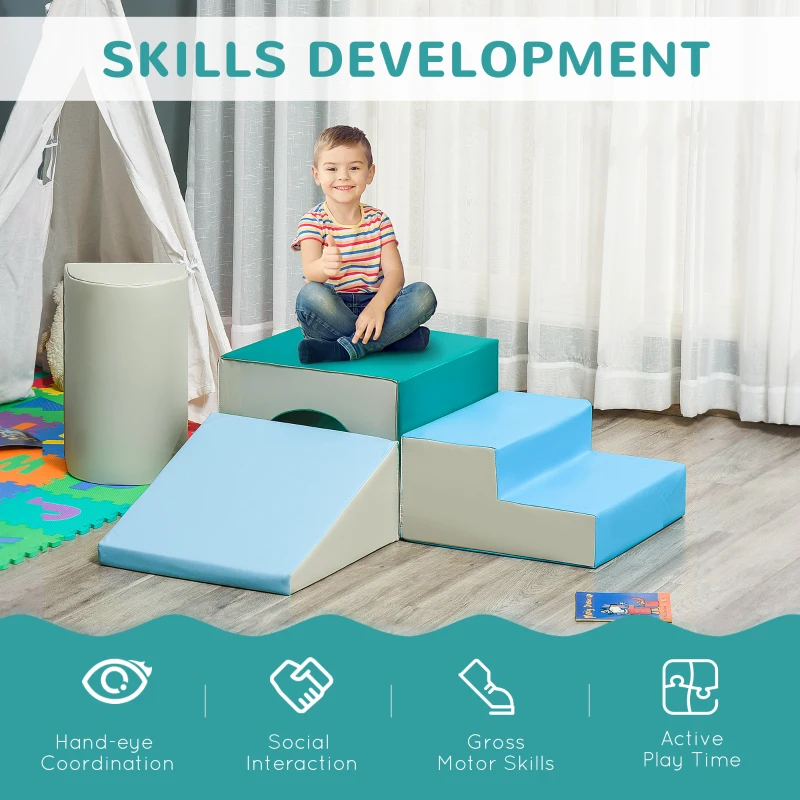 HOMCOM 4-Piece Soft Play Set for Toddlers 1-3 Years, Multi-colored