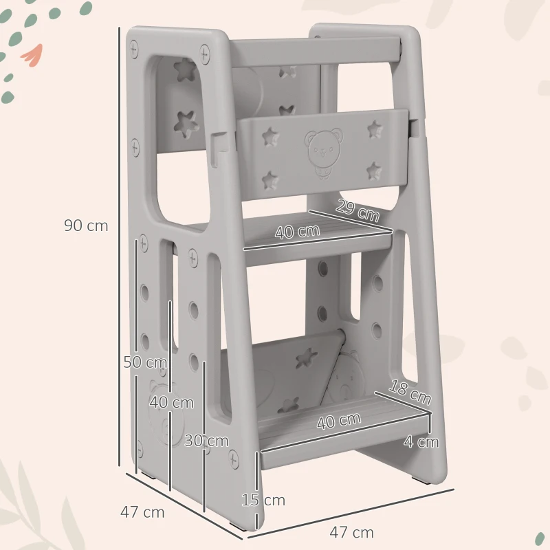 HOMCOM Kids Step Stool, with Adjustable Platform and Non-Slip Mat – Grey