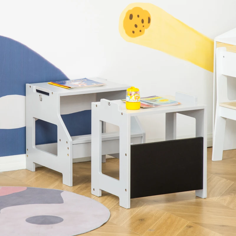 HOMCOM 2 in 1 Kids Kitchen Step Stool with Safety Rail Toddler Steps with Chalkboard for Kitchen Bathroom, White(m-11)