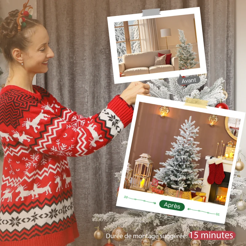 HOMCOM Sapin de Noël artificiel floqué de neige 150 cm, arbre de Noël avec 828 branche, support en métal pliable, vert