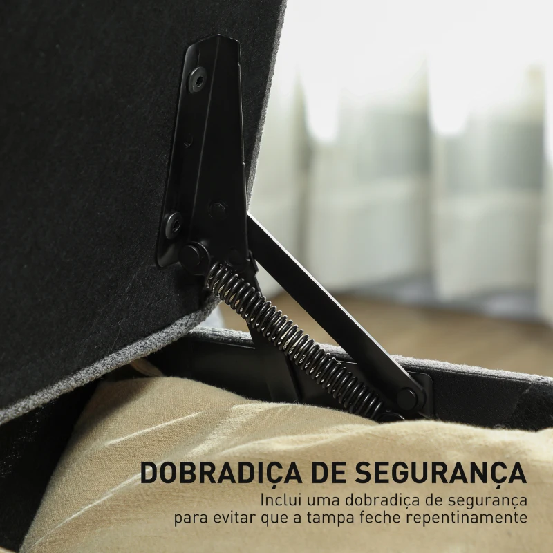 HOMCOM Banco de Armazenamento com 2 Dobradiças de Segurança Tampa Rebatível para Quarto Sala de Estar 120x40x48 cm Cinza Escuro