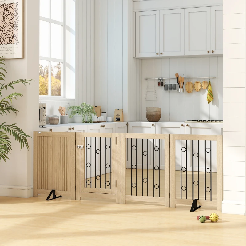 PawHut Freistehendes Haustiertor, Hundegitter mit Tür, 4 Paneele, für Flur, Treppe, Türrahmen, MDF, Stahl