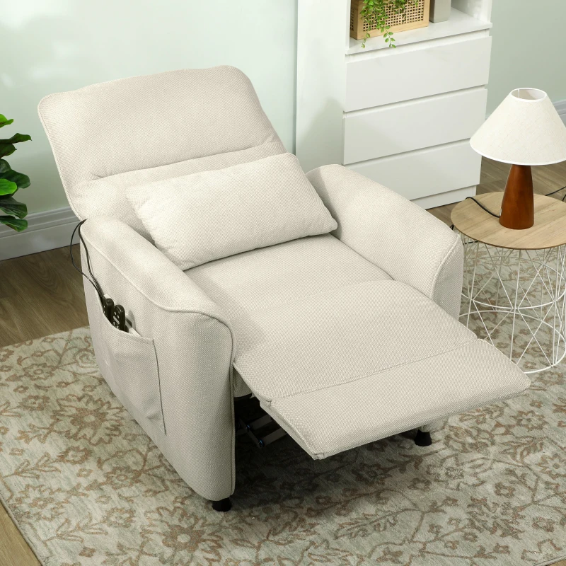 HOMCOM Sillón Relax Reclinable Eléctrico con Calor Lumbar Masaje Vibración Motor Silencioso Función de Memoria Crema