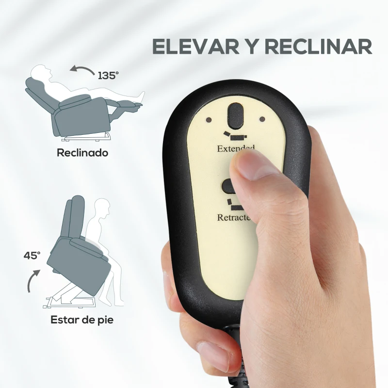 HOMCOM Sillón Relax Reclinable Eléctrico Levanta Personas con Respaldo Alto Capitoné Control Remoto Gris
